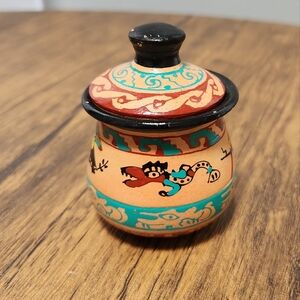 Vintage Hand painted lidded trinket jar from Costa Rica